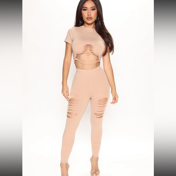 Fashion Nova Taupe Bianca Distressed Legging Set - Picture 2 of 11